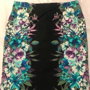 Dressy Tropical Floral Black Pencil Skirt